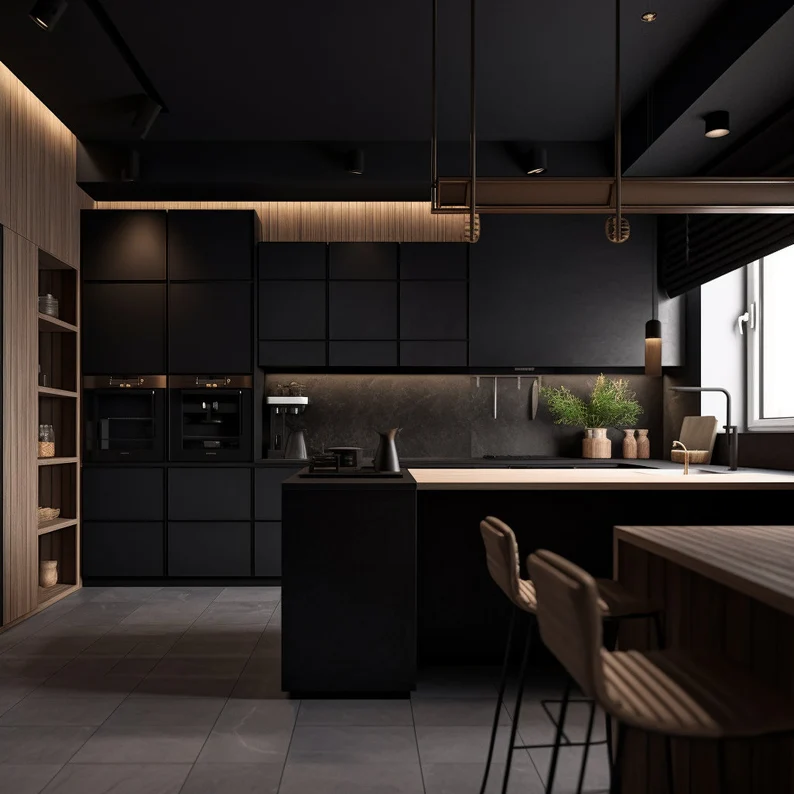 Modern kitchen with island, shaker cabinets, and tile backsplash