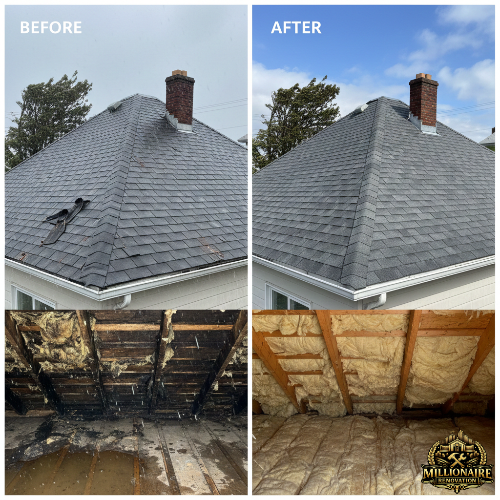 Roof Leak Repair Before and After